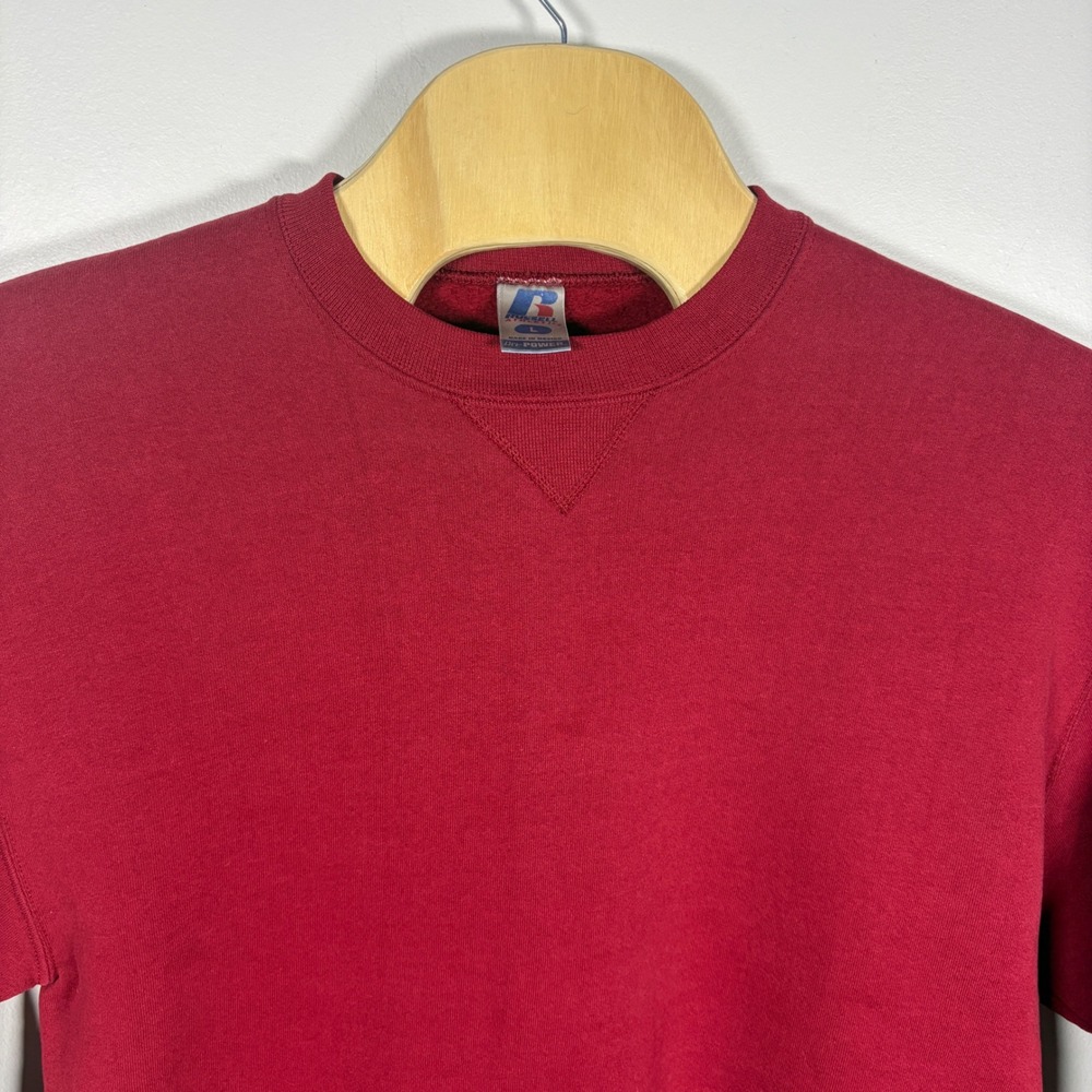 Russell Athletic Dri-Power Crewneck Sweatshirt Maroon Red Mens Large V-Stitch